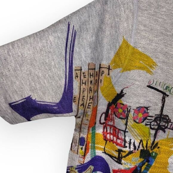 Inoah Womens Tee Dress Sz Large Grey VNeck T-shirt Artwork Painting Short Sleeve - Picture 3 of 13